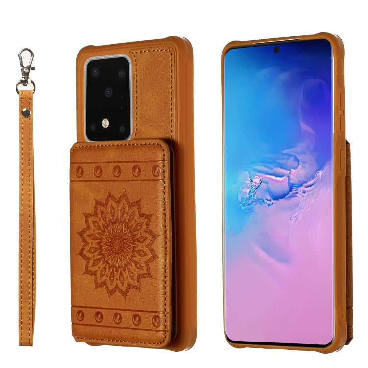 Sun Flower Pattern Embossed Horizontal Drop-proof Mobile Phone Case with Card Slots & Wallet & Photo Holder & Stand Function, For Galaxy S20, For Galaxy S20+, For Galaxy S20 Ultra