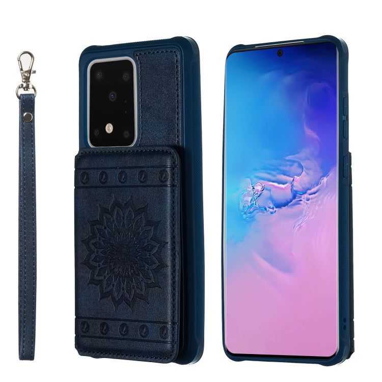 Sun Flower Pattern Embossed Horizontal Drop-proof Mobile Phone Case with Card Slots & Wallet & Photo Holder & Stand Function, For Galaxy S20, For Galaxy S20+, For Galaxy S20 Ultra