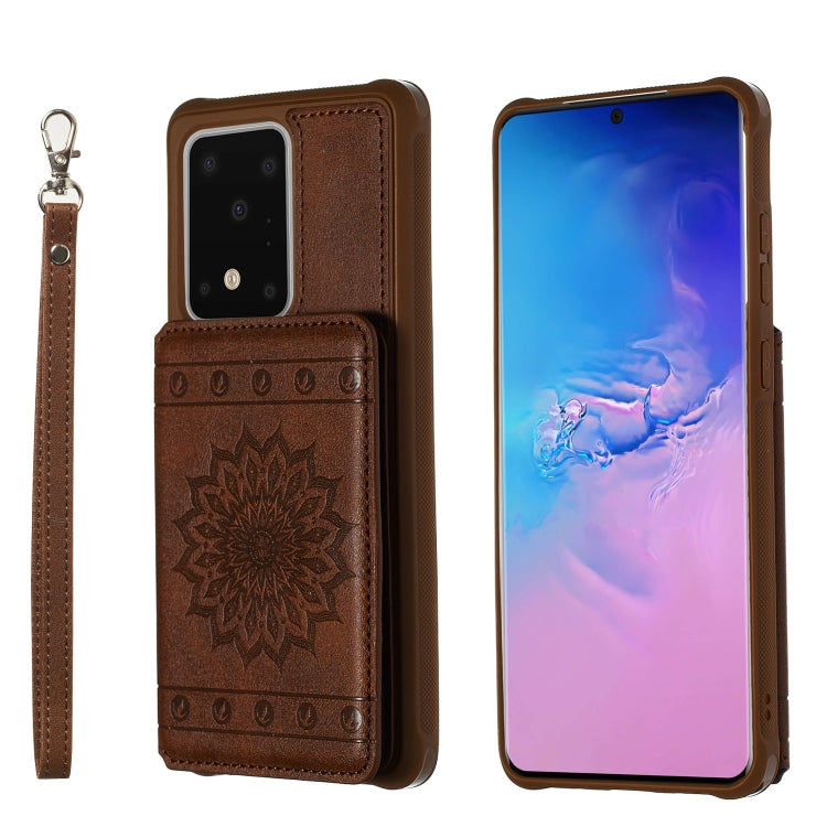Sun Flower Pattern Embossed Horizontal Drop-proof Mobile Phone Case with Card Slots & Wallet & Photo Holder & Stand Function, For Galaxy S20, For Galaxy S20+, For Galaxy S20 Ultra
