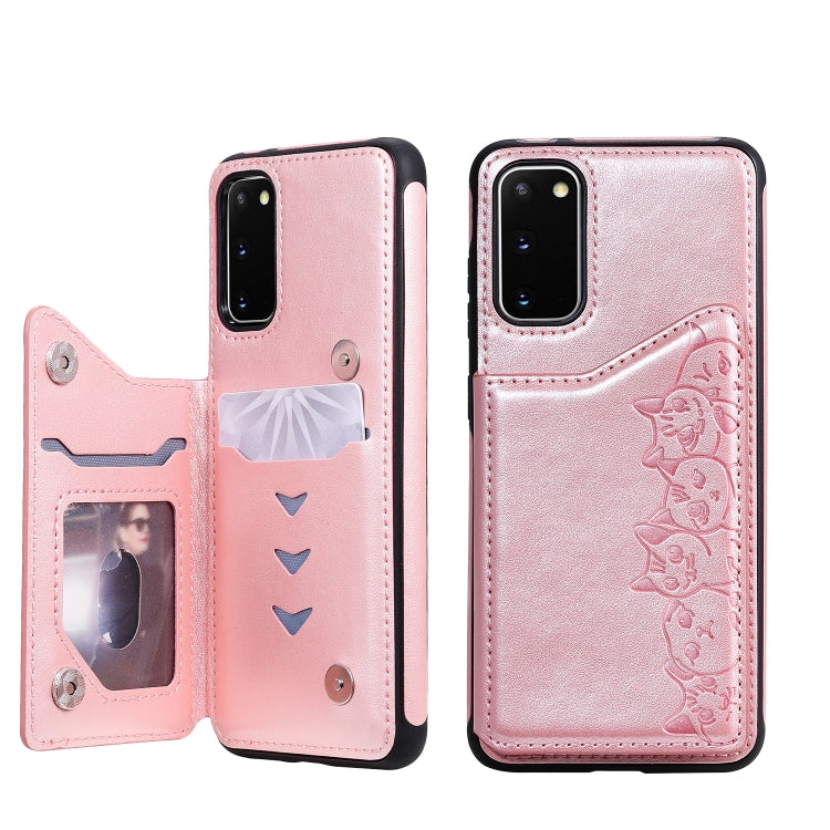 Six Cats Embossing Pattern Shockproof Protective Case with Card Slots & Photo Frame, For Galaxy S20, For Galaxy S20 Plus, For Galaxy S20 Ultra