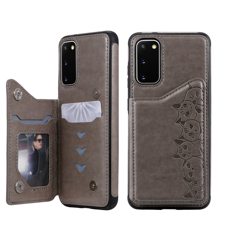 Six Cats Embossing Pattern Shockproof Protective Case with Card Slots & Photo Frame, For Galaxy S20, For Galaxy S20 Plus, For Galaxy S20 Ultra