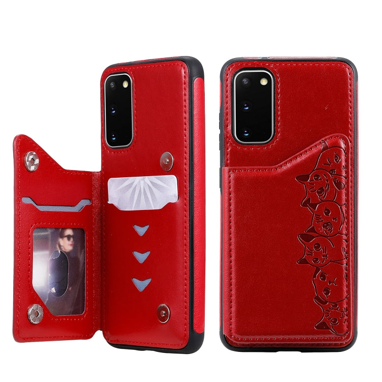Six Cats Embossing Pattern Shockproof Protective Case with Card Slots & Photo Frame, For Galaxy S20, For Galaxy S20 Plus, For Galaxy S20 Ultra