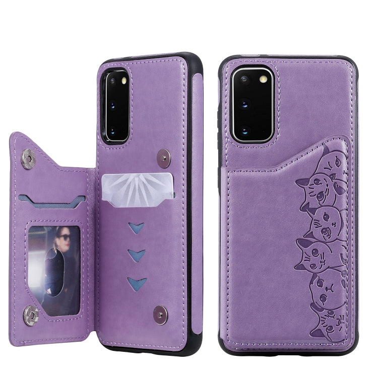 Six Cats Embossing Pattern Shockproof Protective Case with Card Slots & Photo Frame, For Galaxy S20, For Galaxy S20 Plus, For Galaxy S20 Ultra