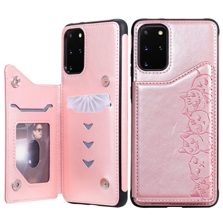 Six Cats Embossing Pattern Shockproof Protective Case with Card Slots & Photo Frame, For Galaxy S20, For Galaxy S20 Plus, For Galaxy S20 Ultra