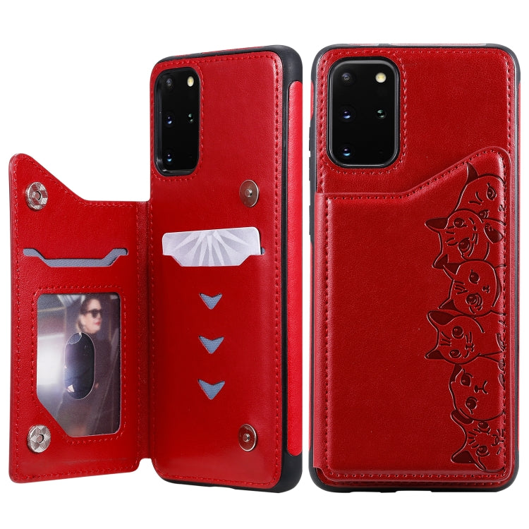 Six Cats Embossing Pattern Shockproof Protective Case with Card Slots & Photo Frame, For Galaxy S20, For Galaxy S20 Plus, For Galaxy S20 Ultra