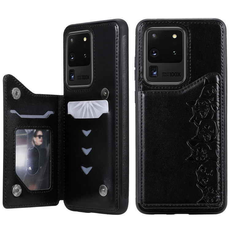 Six Cats Embossing Pattern Shockproof Protective Case with Card Slots & Photo Frame, For Galaxy S20, For Galaxy S20 Plus, For Galaxy S20 Ultra