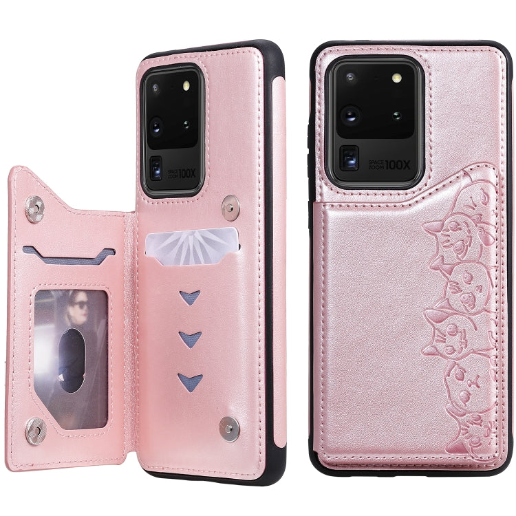 Six Cats Embossing Pattern Shockproof Protective Case with Card Slots & Photo Frame, For Galaxy S20, For Galaxy S20 Plus, For Galaxy S20 Ultra