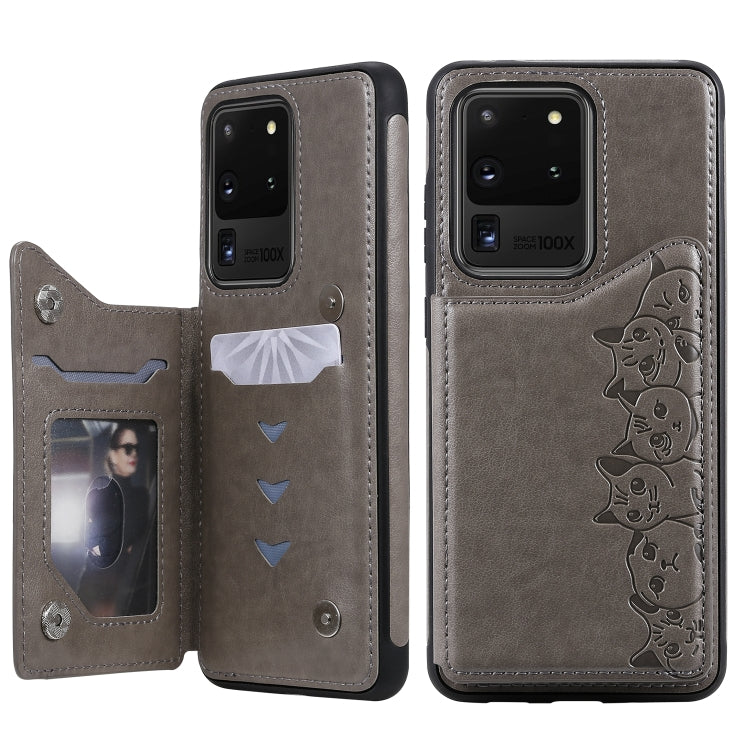 Six Cats Embossing Pattern Shockproof Protective Case with Card Slots & Photo Frame, For Galaxy S20, For Galaxy S20 Plus, For Galaxy S20 Ultra