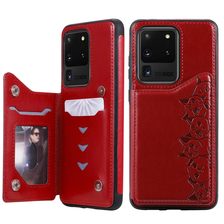 Six Cats Embossing Pattern Shockproof Protective Case with Card Slots & Photo Frame, For Galaxy S20, For Galaxy S20 Plus, For Galaxy S20 Ultra