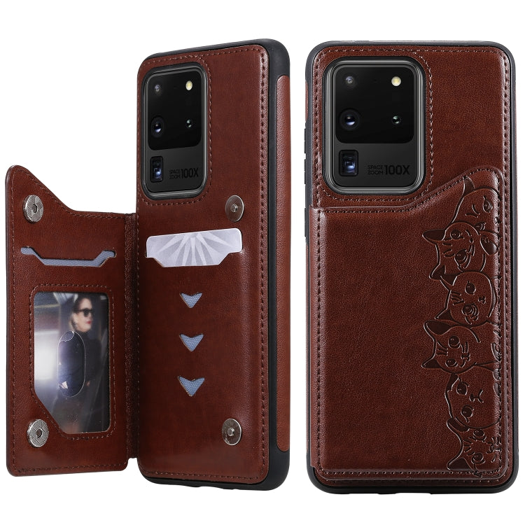 Six Cats Embossing Pattern Shockproof Protective Case with Card Slots & Photo Frame, For Galaxy S20, For Galaxy S20 Plus, For Galaxy S20 Ultra