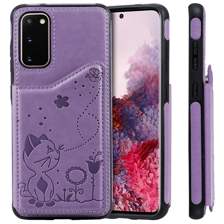 Cat Bee Embossing Pattern Shockproof Protective Case with Card Slots & Photo Frame, For Galaxy S20, For Galaxy S20 Plus, For Galaxy S20 Ultra