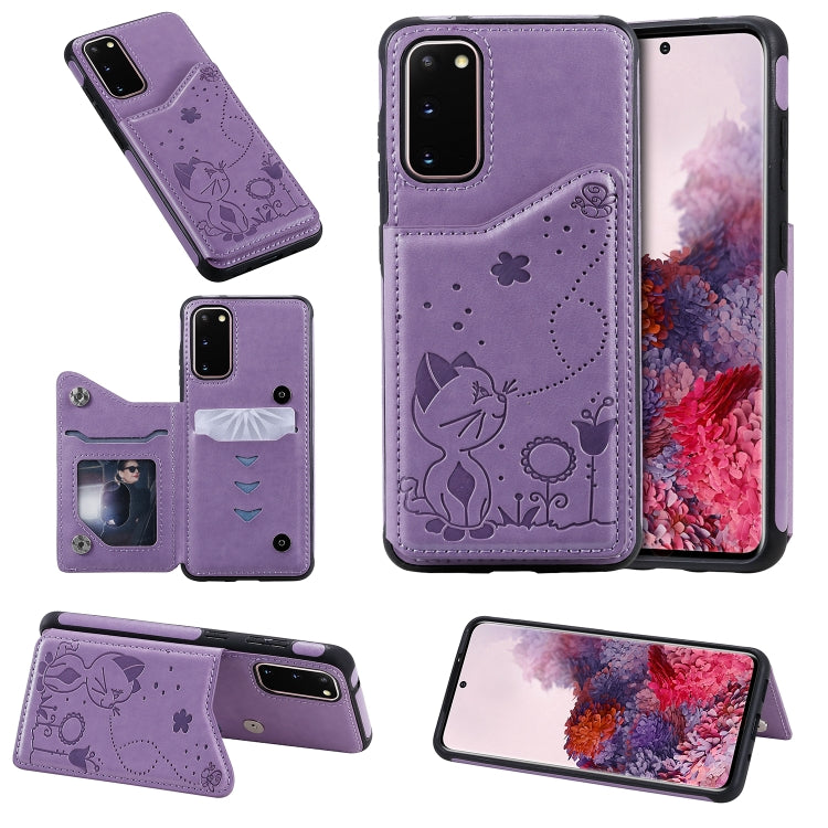 Cat Bee Embossing Pattern Shockproof Protective Case with Card Slots & Photo Frame, For Galaxy S20, For Galaxy S20 Plus, For Galaxy S20 Ultra