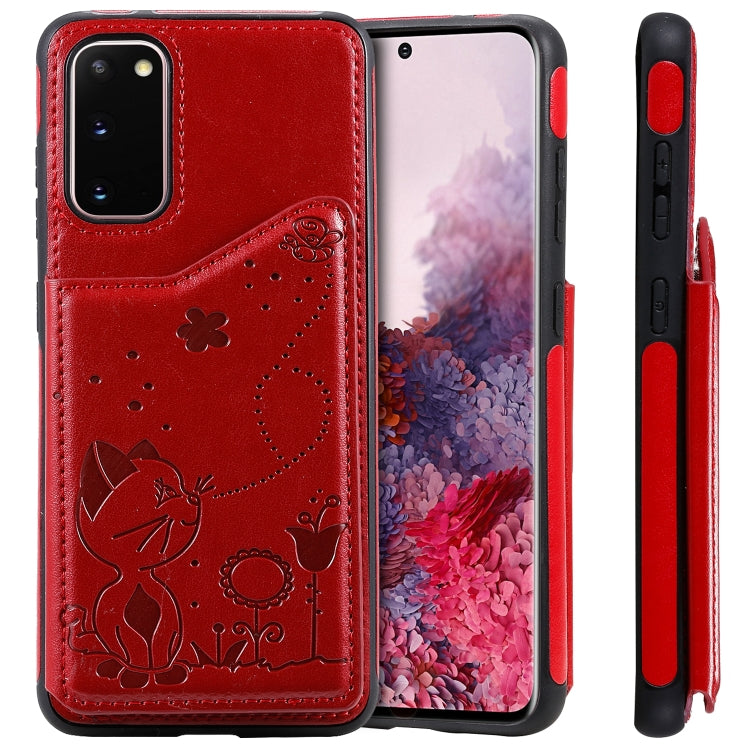 Cat Bee Embossing Pattern Shockproof Protective Case with Card Slots & Photo Frame, For Galaxy S20, For Galaxy S20 Plus, For Galaxy S20 Ultra