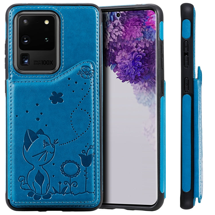 Cat Bee Embossing Pattern Shockproof Protective Case with Card Slots & Photo Frame, For Galaxy S20, For Galaxy S20 Plus, For Galaxy S20 Ultra