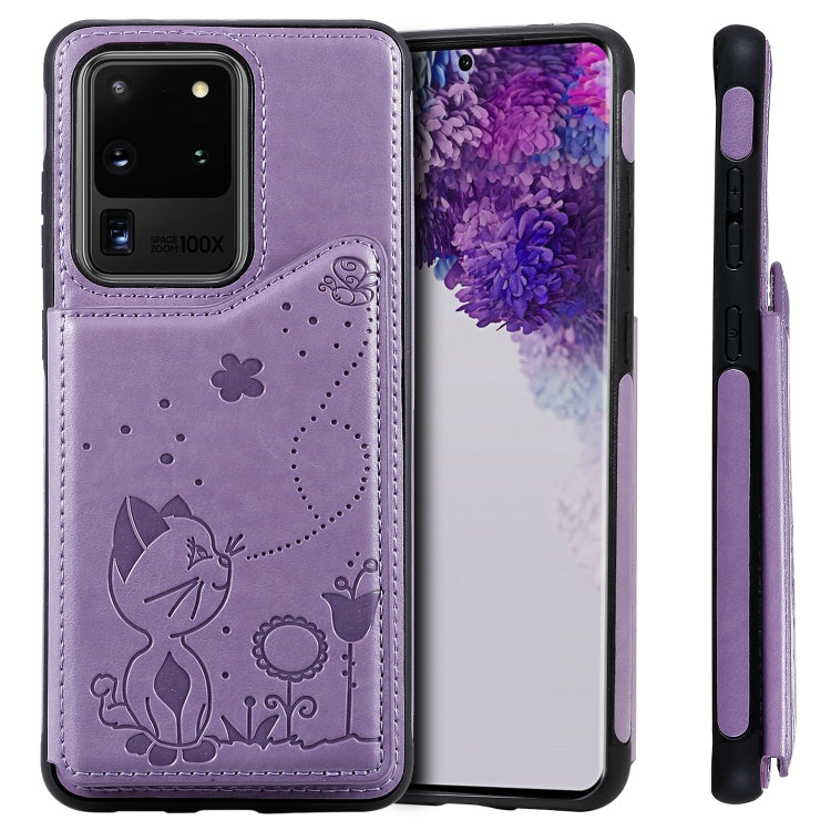 Cat Bee Embossing Pattern Shockproof Protective Case with Card Slots & Photo Frame, For Galaxy S20, For Galaxy S20 Plus, For Galaxy S20 Ultra