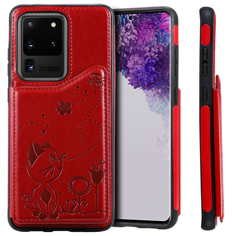 Cat Bee Embossing Pattern Shockproof Protective Case with Card Slots & Photo Frame, For Galaxy S20, For Galaxy S20 Plus, For Galaxy S20 Ultra