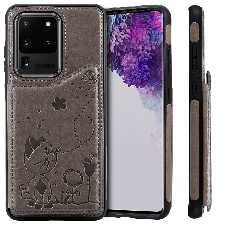 Cat Bee Embossing Pattern Shockproof Protective Case with Card Slots & Photo Frame, For Galaxy S20, For Galaxy S20 Plus, For Galaxy S20 Ultra