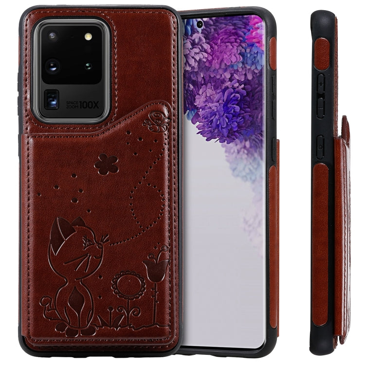 Cat Bee Embossing Pattern Shockproof Protective Case with Card Slots & Photo Frame, For Galaxy S20, For Galaxy S20 Plus, For Galaxy S20 Ultra
