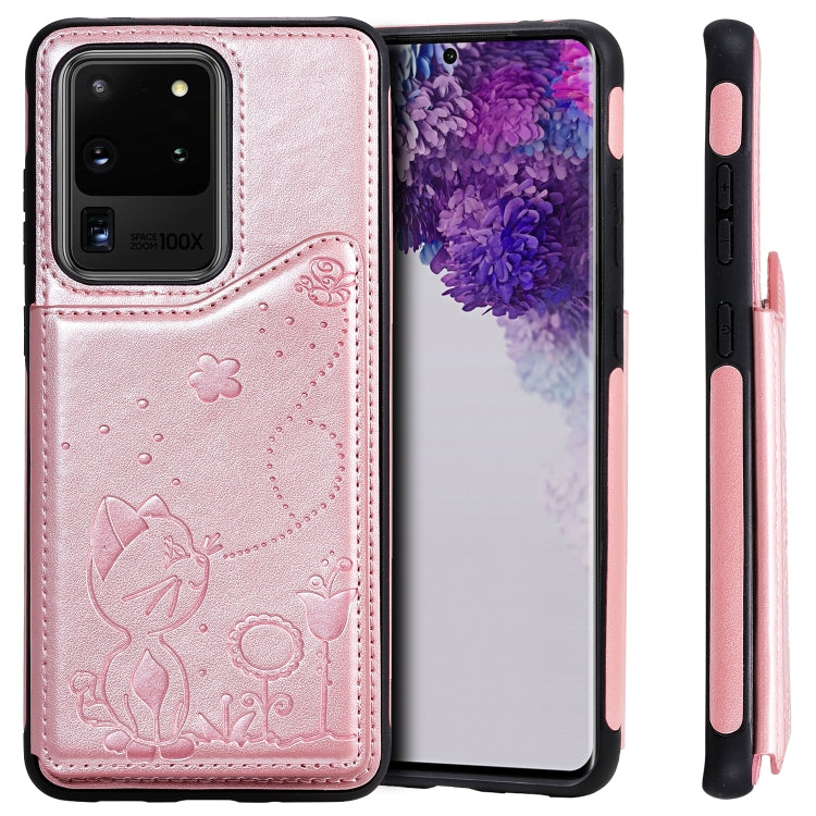 Cat Bee Embossing Pattern Shockproof Protective Case with Card Slots & Photo Frame, For Galaxy S20, For Galaxy S20 Plus, For Galaxy S20 Ultra
