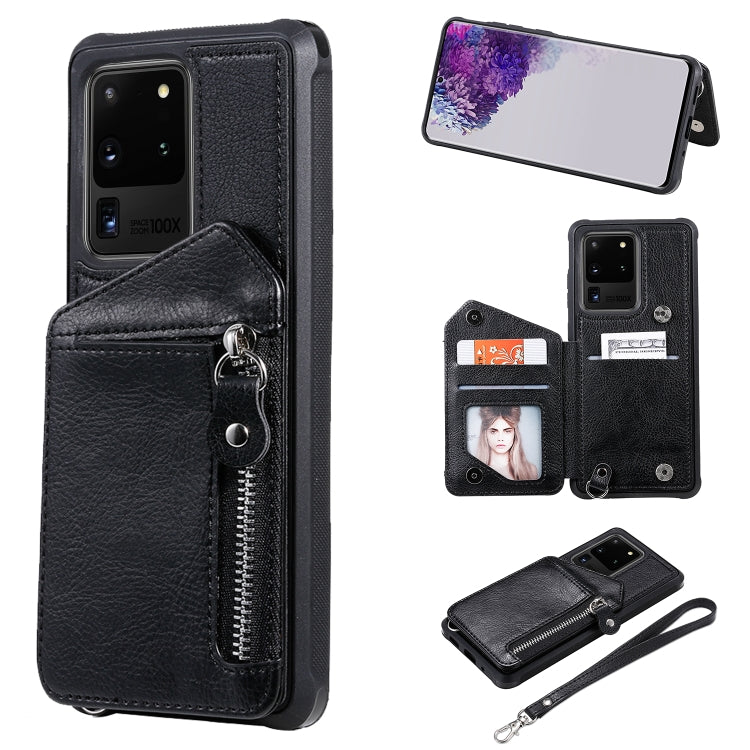 Zipper Double Buckle Shockproof Protective Case with Stand & Photo Holder & Wallet Function, For Galaxy S20, For Galaxy S20+, For Galaxy S20 Ultra