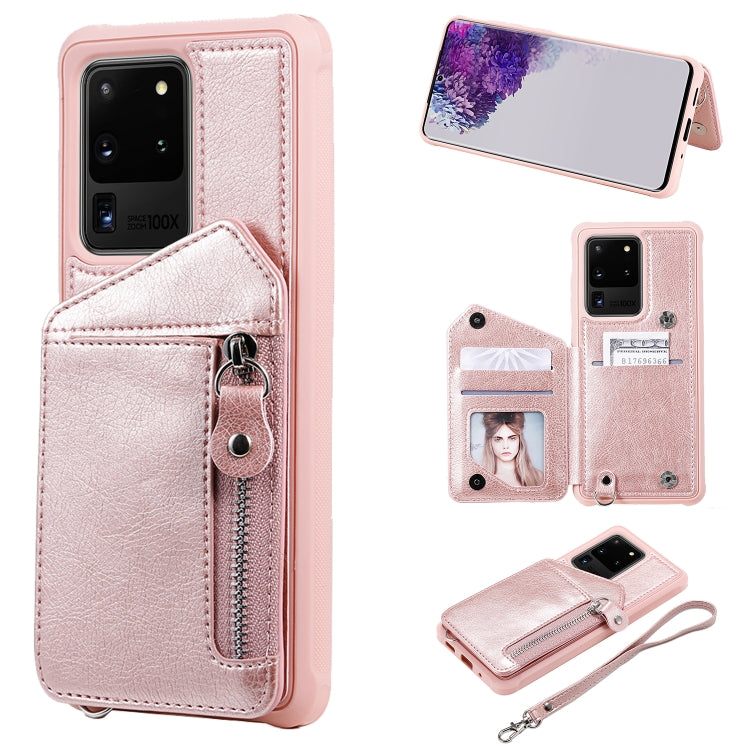 Zipper Double Buckle Shockproof Protective Case with Stand & Photo Holder & Wallet Function, For Galaxy S20, For Galaxy S20+, For Galaxy S20 Ultra