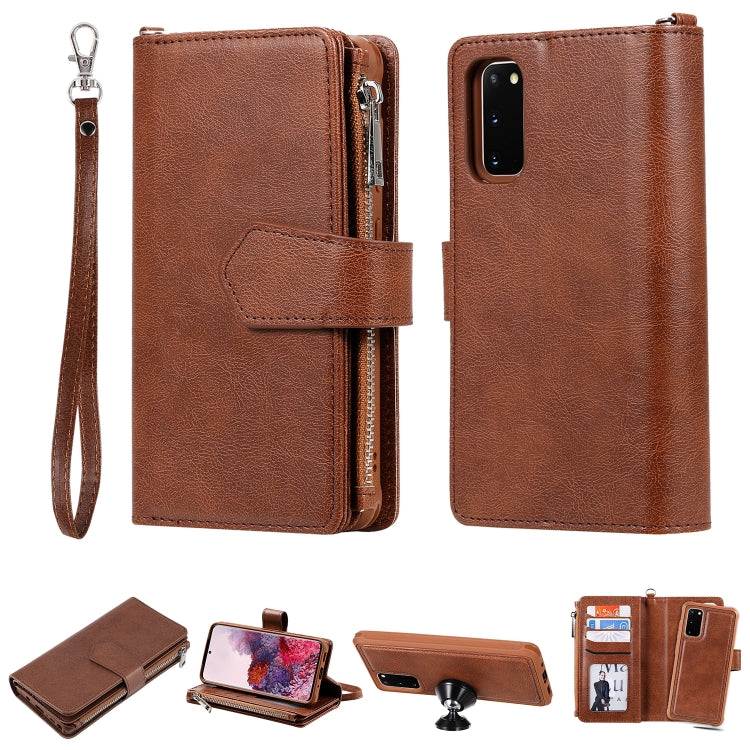 2 in 1 Solid Color Zipper Shockproof Protective Case with Card Slots & Bracket & Photo Holder & Wallet Function