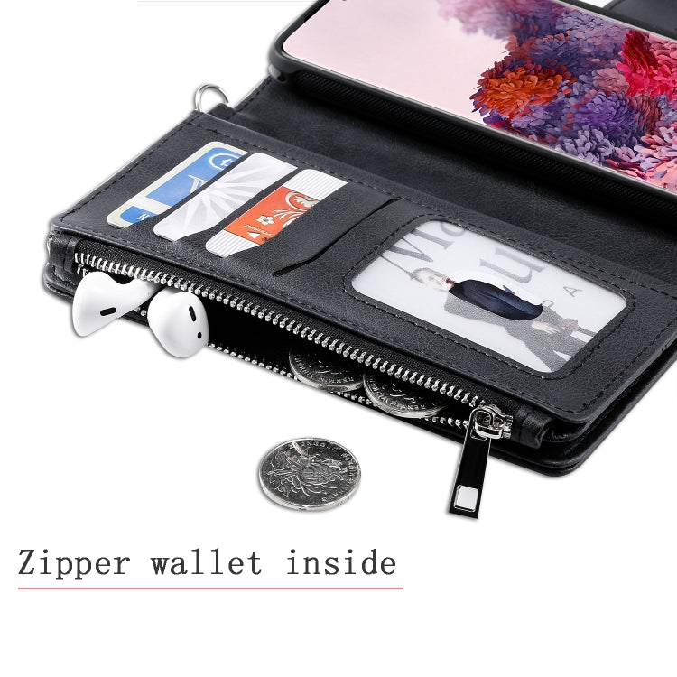 2 in 1 Solid Color Zipper Shockproof Protective Case with Card Slots & Bracket & Photo Holder & Wallet Function, For Galaxy S20, For Galaxy S20+, For Galaxy S20 Ultra