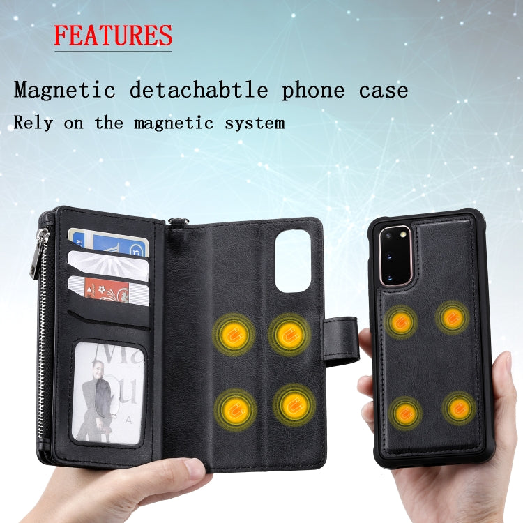 2 in 1 Solid Color Zipper Shockproof Protective Case with Card Slots & Bracket & Photo Holder & Wallet Function, For Galaxy S20, For Galaxy S20+, For Galaxy S20 Ultra