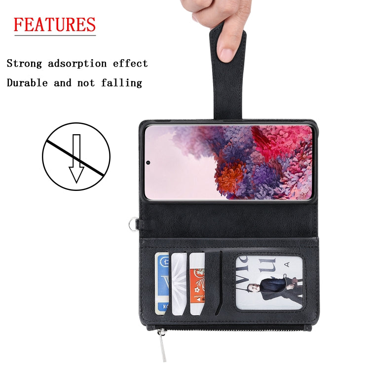 2 in 1 Solid Color Zipper Shockproof Protective Case with Card Slots & Bracket & Photo Holder & Wallet Function, For Galaxy S20, For Galaxy S20+, For Galaxy S20 Ultra