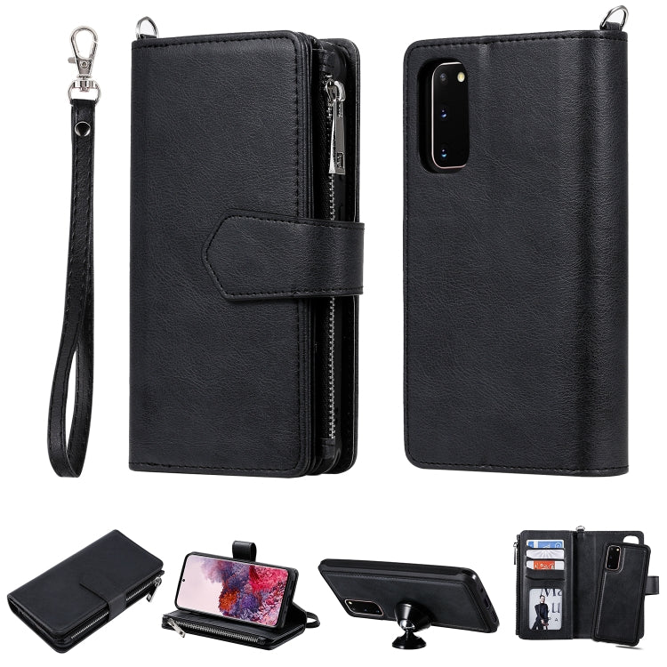 2 in 1 Solid Color Zipper Shockproof Protective Case with Card Slots & Bracket & Photo Holder & Wallet Function