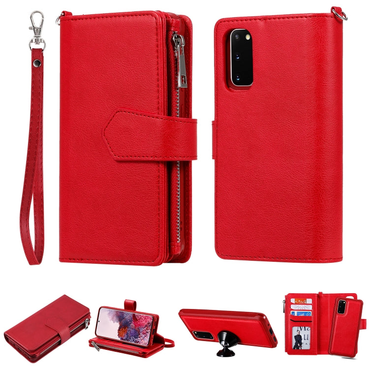 2 in 1 Solid Color Zipper Shockproof Protective Case with Card Slots & Bracket & Photo Holder & Wallet Function
