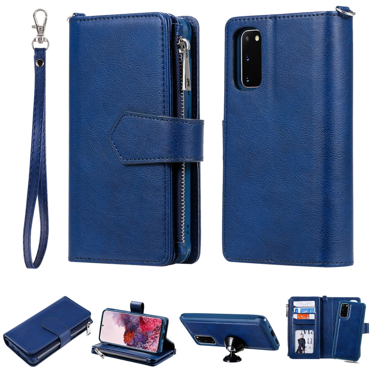 2 in 1 Solid Color Zipper Shockproof Protective Case with Card Slots & Bracket & Photo Holder & Wallet Function
