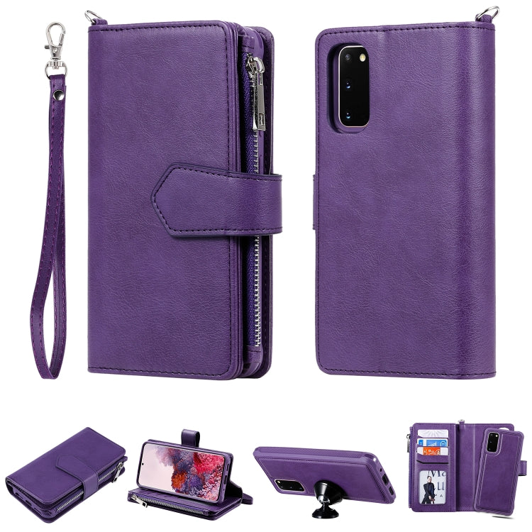 2 in 1 Solid Color Zipper Shockproof Protective Case with Card Slots & Bracket & Photo Holder & Wallet Function