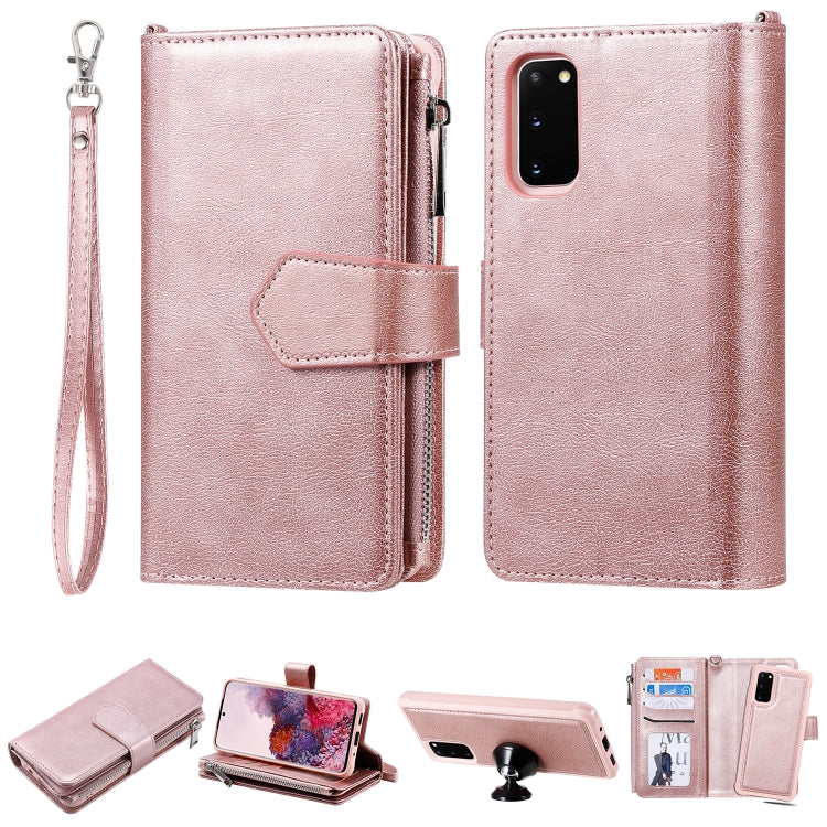 2 in 1 Solid Color Zipper Shockproof Protective Case with Card Slots & Bracket & Photo Holder & Wallet Function