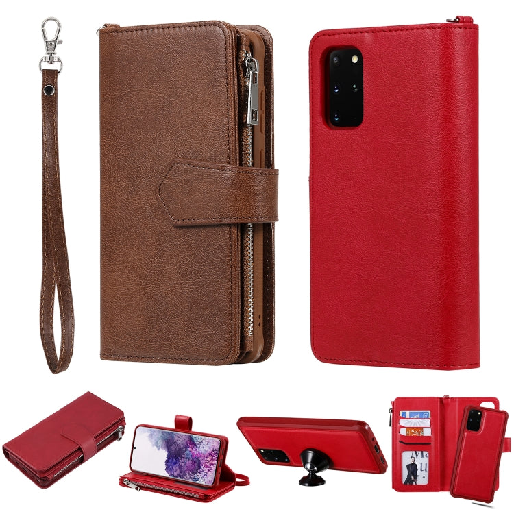 2 in 1 Solid Color Zipper Shockproof Protective Case with Card Slots & Bracket & Photo Holder & Wallet Function