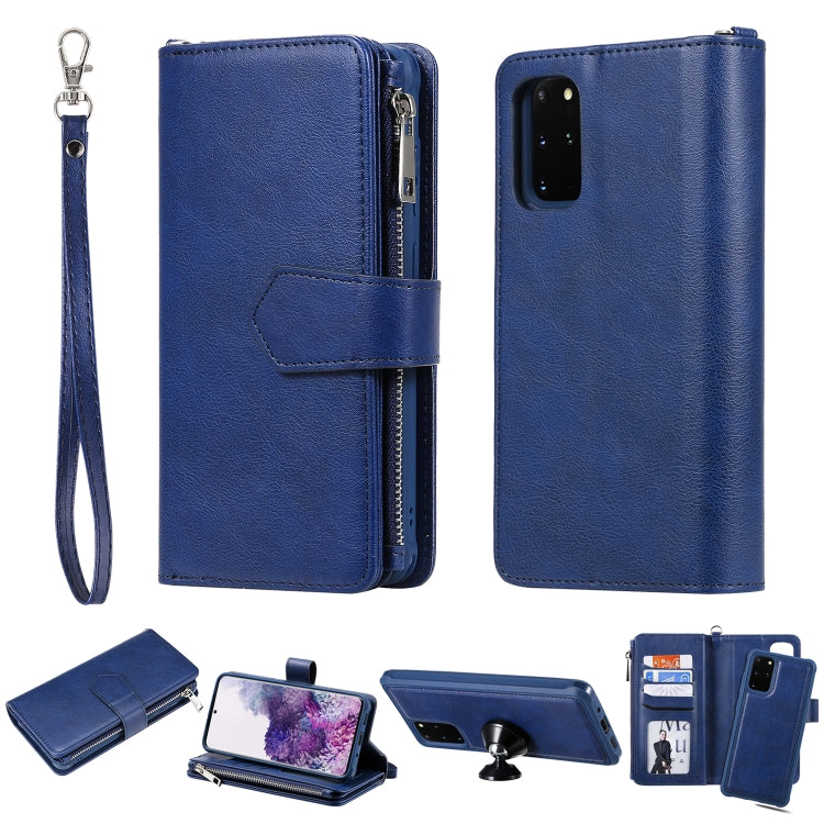 2 in 1 Solid Color Zipper Shockproof Protective Case with Card Slots & Bracket & Photo Holder & Wallet Function