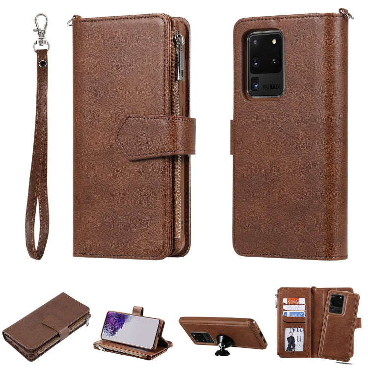 2 in 1 Solid Color Zipper Shockproof Protective Case with Card Slots & Bracket & Photo Holder & Wallet Function
