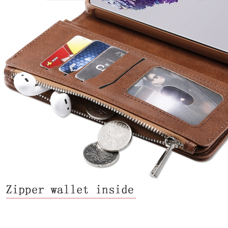 2 in 1 Solid Color Zipper Shockproof Protective Case with Card Slots & Bracket & Photo Holder & Wallet Function