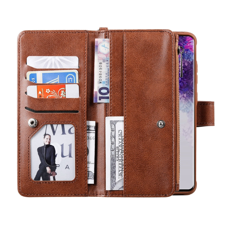 2 in 1 Solid Color Zipper Shockproof Protective Case with Card Slots & Bracket & Photo Holder & Wallet Function