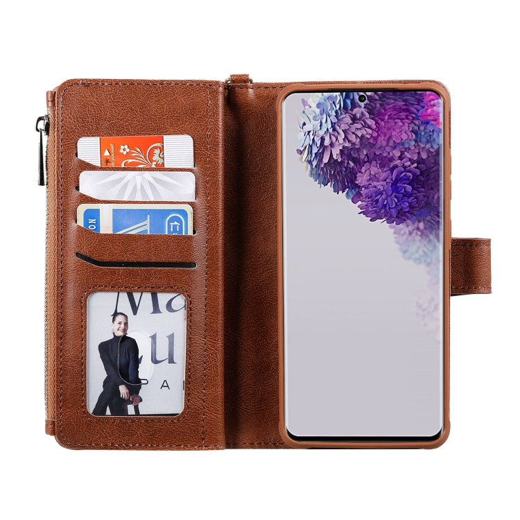 2 in 1 Solid Color Zipper Shockproof Protective Case with Card Slots & Bracket & Photo Holder & Wallet Function