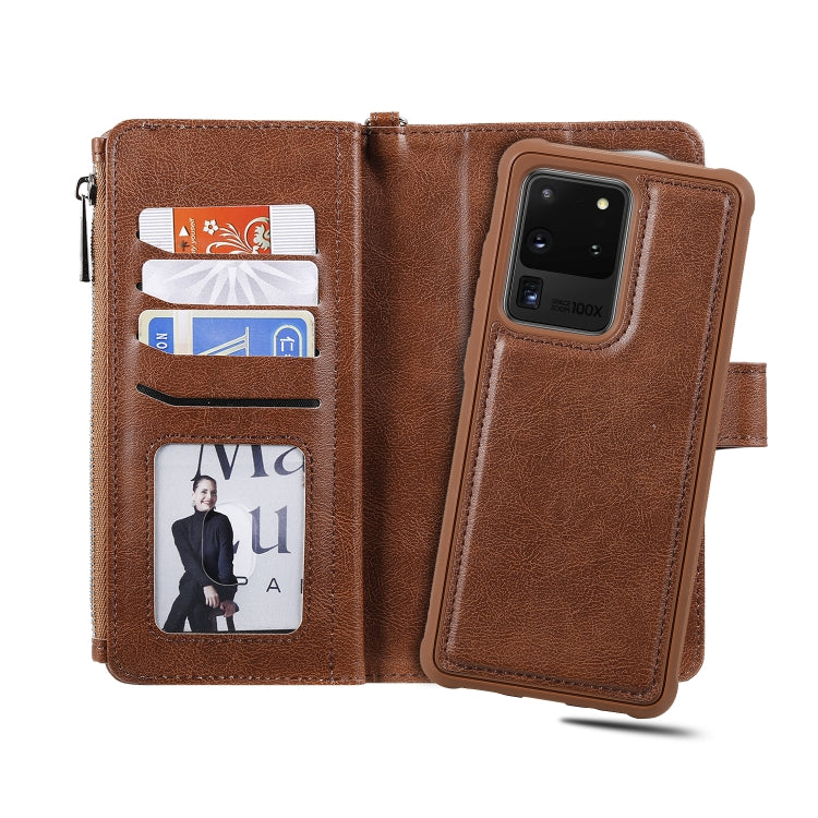2 in 1 Solid Color Zipper Shockproof Protective Case with Card Slots & Bracket & Photo Holder & Wallet Function
