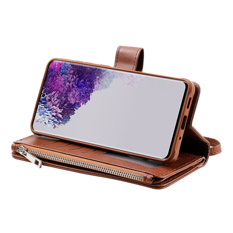 2 in 1 Solid Color Zipper Shockproof Protective Case with Card Slots & Bracket & Photo Holder & Wallet Function