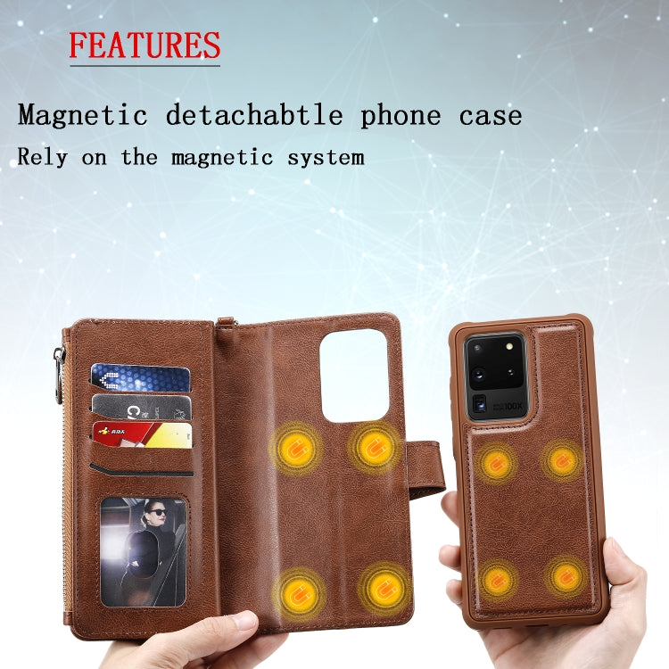 2 in 1 Solid Color Zipper Shockproof Protective Case with Card Slots & Bracket & Photo Holder & Wallet Function