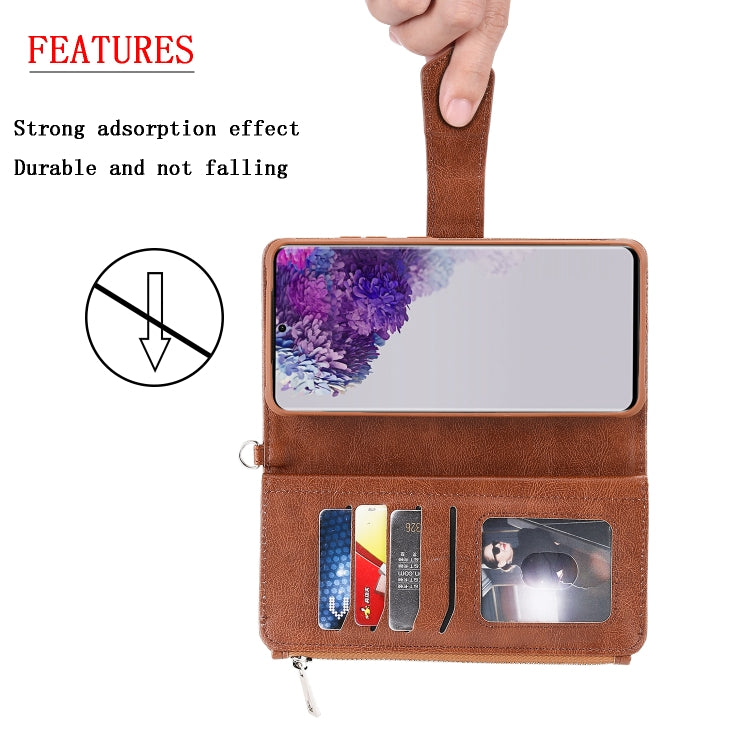 2 in 1 Solid Color Zipper Shockproof Protective Case with Card Slots & Bracket & Photo Holder & Wallet Function
