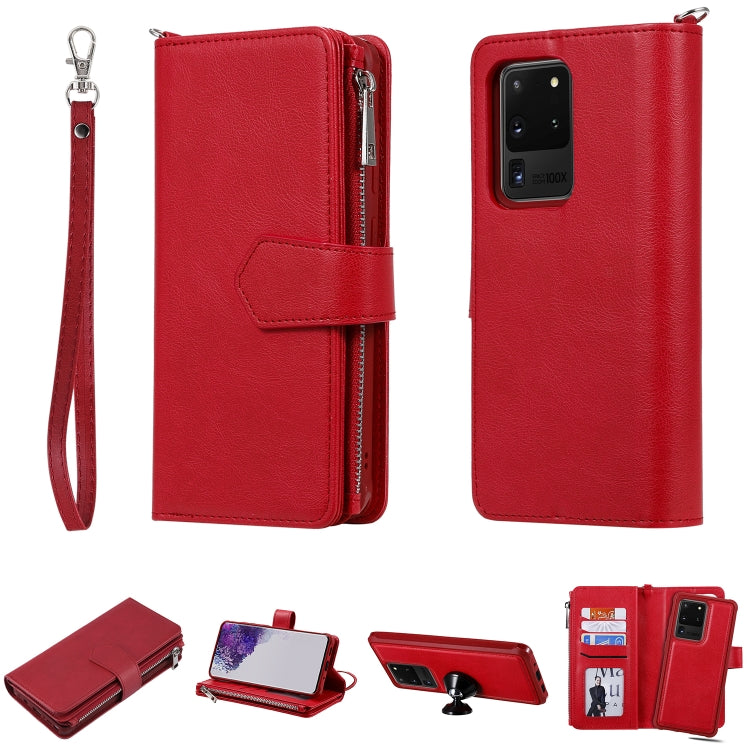 2 in 1 Solid Color Zipper Shockproof Protective Case with Card Slots & Bracket & Photo Holder & Wallet Function