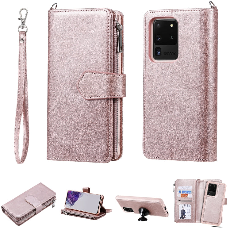 2 in 1 Solid Color Zipper Shockproof Protective Case with Card Slots & Bracket & Photo Holder & Wallet Function
