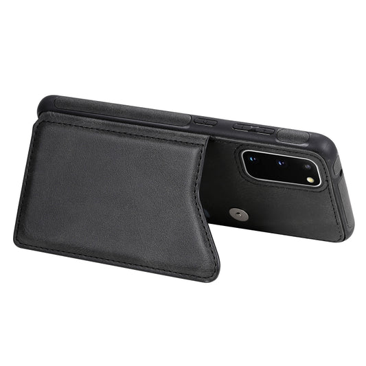 Galaxy S20 leather flip case showing interior card slot compartments and kickstand