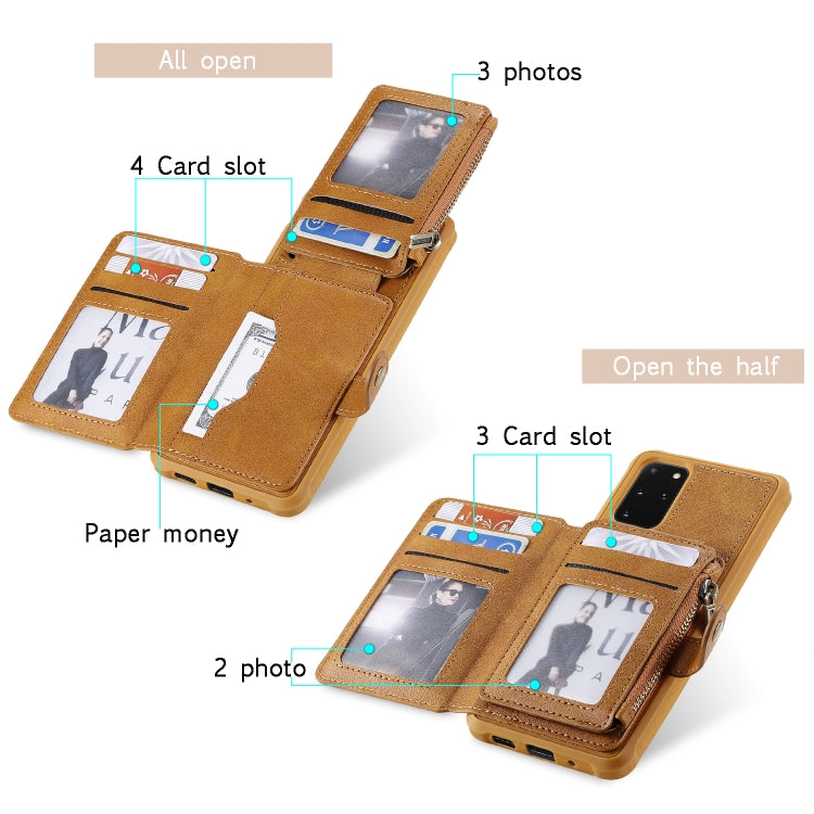 Zipper Shockproof Protective Case with Card Slots & Bracket & Photo Holder & Wallet Function, For Galaxy S20, For Galaxy S20+, For Galaxy S20 Ultra