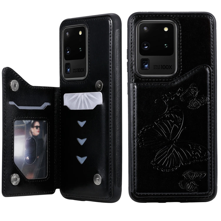 Butterfly Embossing Pattern Shockproof Protective Case with Holder & Card Slots & Wallet, For Galaxy S20, For Galaxy S20 Plus, For Galaxy S20 Ultra