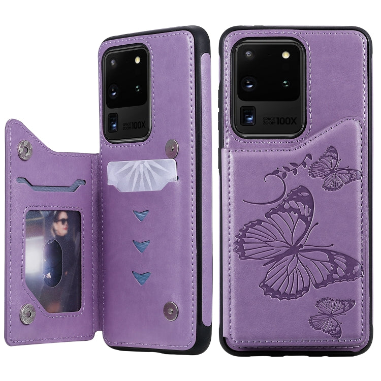 Butterfly Embossing Pattern Shockproof Protective Case with Holder & Card Slots & Wallet, For Galaxy S20, For Galaxy S20 Plus, For Galaxy S20 Ultra
